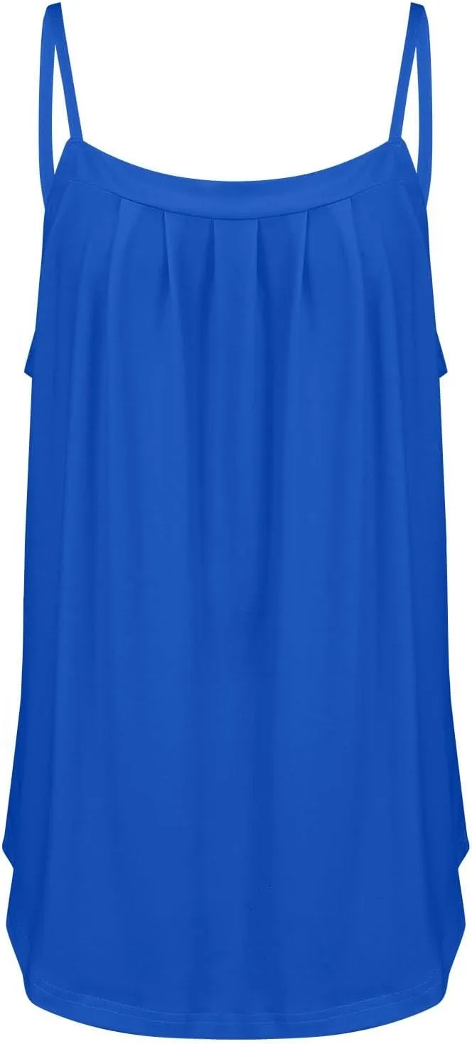Spaghetti Strap Tank Top Women Sleeveless Camisole Tops Loose Fit Pleated Vest Casual Summer Beach Clothes