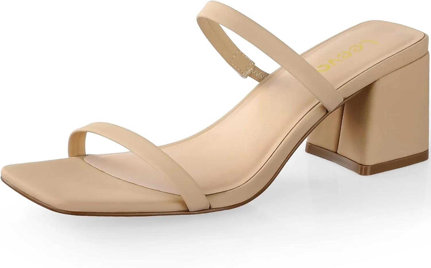 Square Toe Heeled Sandals for Women - Women's Low Block Heels Sandals - 2.25IN Open Toe Ankle Strap Chunky Heels - Slip on Heeled Sandal Mule- Nude Black Strappy Heels for Party Wedding Dress Shoes