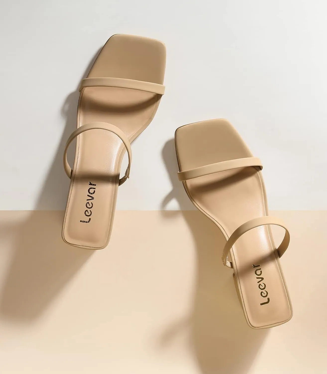 Square Toe Heeled Sandals for Women - Women's Low Block Heels Sandals - 2.25IN Open Toe Ankle Strap Chunky Heels - Slip on Heeled Sandal Mule- Nude Black Strappy Heels for Party Wedding Dress Shoes