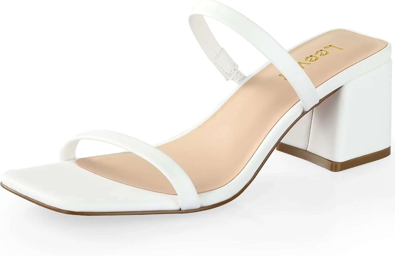 Square Toe Heeled Sandals for Women - Women's Low Block Heels Sandals - 2.25IN Open Toe Ankle Strap Chunky Heels - Slip on Heeled Sandal Mule- Nude Black Strappy Heels for Party Wedding Dress Shoes