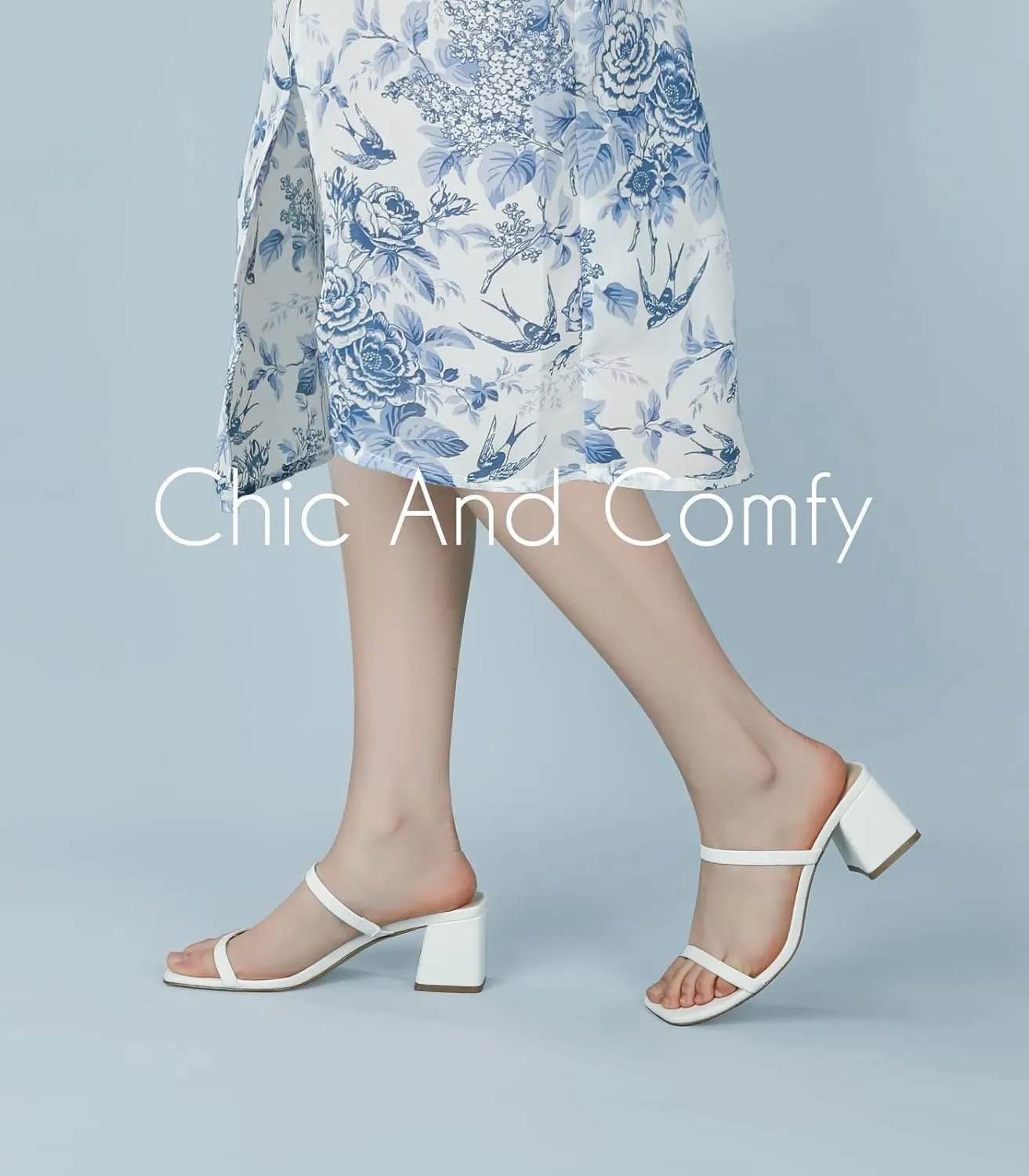 Square Toe Heeled Sandals for Women - Women's Low Block Heels Sandals - 2.25IN Open Toe Ankle Strap Chunky Heels - Slip on Heeled Sandal Mule- Nude Black Strappy Heels for Party Wedding Dress Shoes