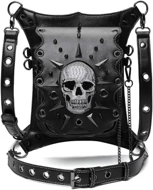 Steampunk Waist Bag Fanny Pack Skull Leather Thigh Leg Hip Holster Purse Travel Pouch Hiking Sport Chain Bags,Brass,WPGerritBG610