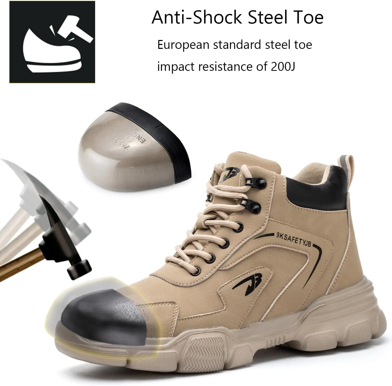 Steel Toe Boots for Men Waterproof Safety Shoes Lightweight Slip Resistant Construction Work Boots Hiking Boots