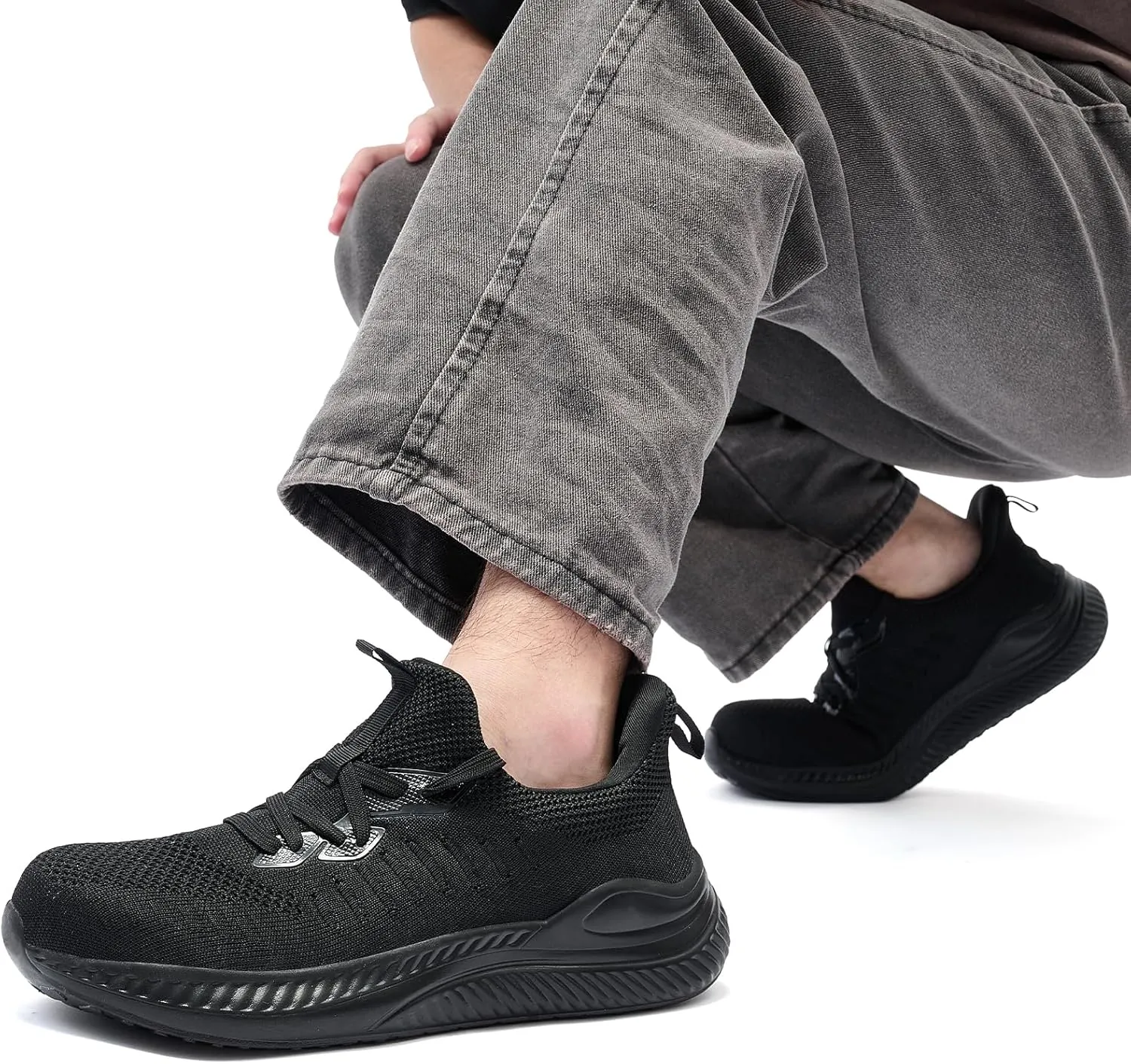 Steel Toe Shoes for Men Slip On Work Sneakers Lightweight Comfort Cushioning Walking Tennis Safety Shoes Puncture Proof