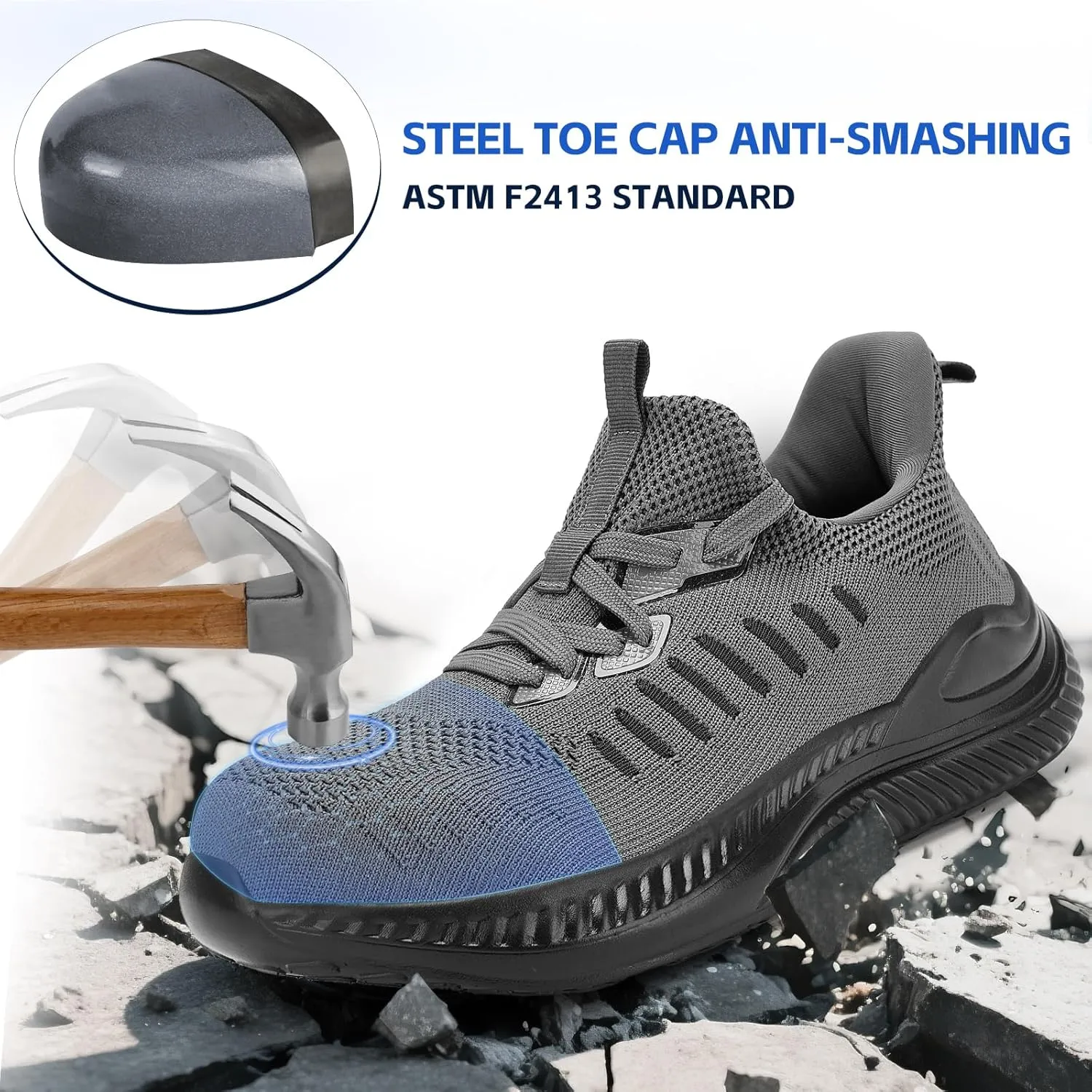 Steel Toe Shoes for Men Slip On Work Sneakers Lightweight Comfort Cushioning Walking Tennis Safety Shoes Puncture Proof