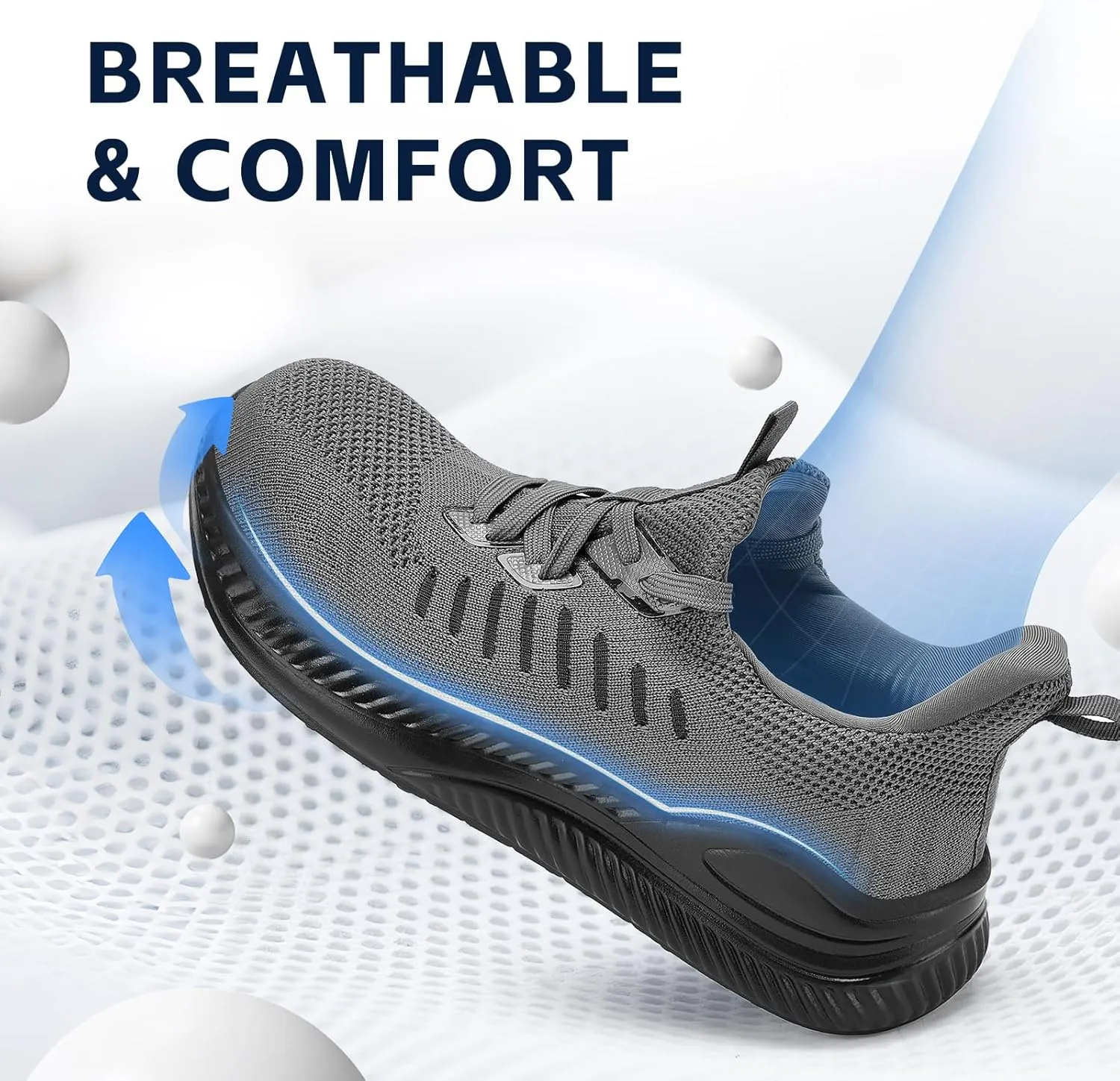 Steel Toe Shoes for Men Slip On Work Sneakers Lightweight Comfort Cushioning Walking Tennis Safety Shoes Puncture Proof