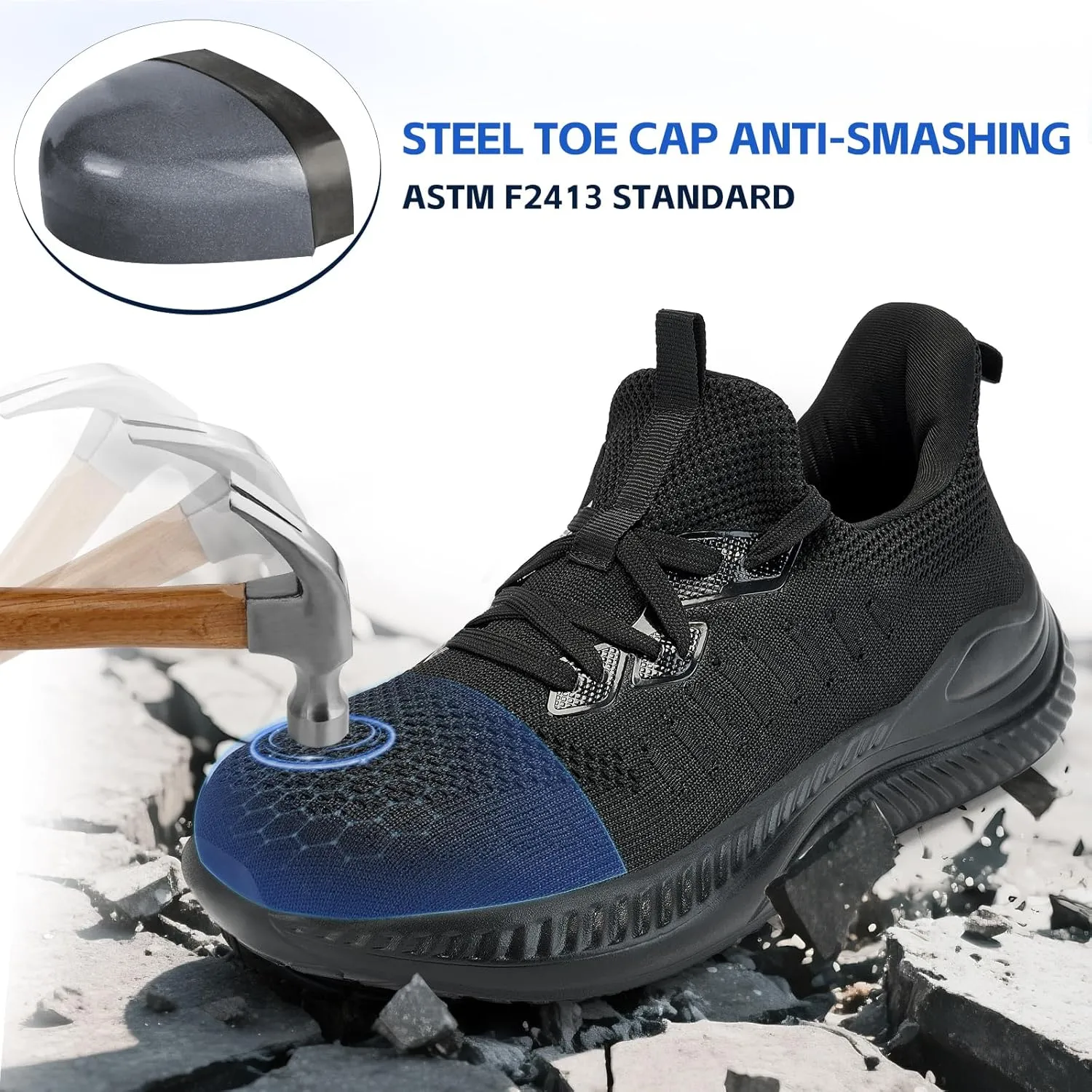 Steel Toe Shoes for Men Slip On Work Sneakers Lightweight Comfort Cushioning Walking Tennis Safety Shoes Puncture Proof