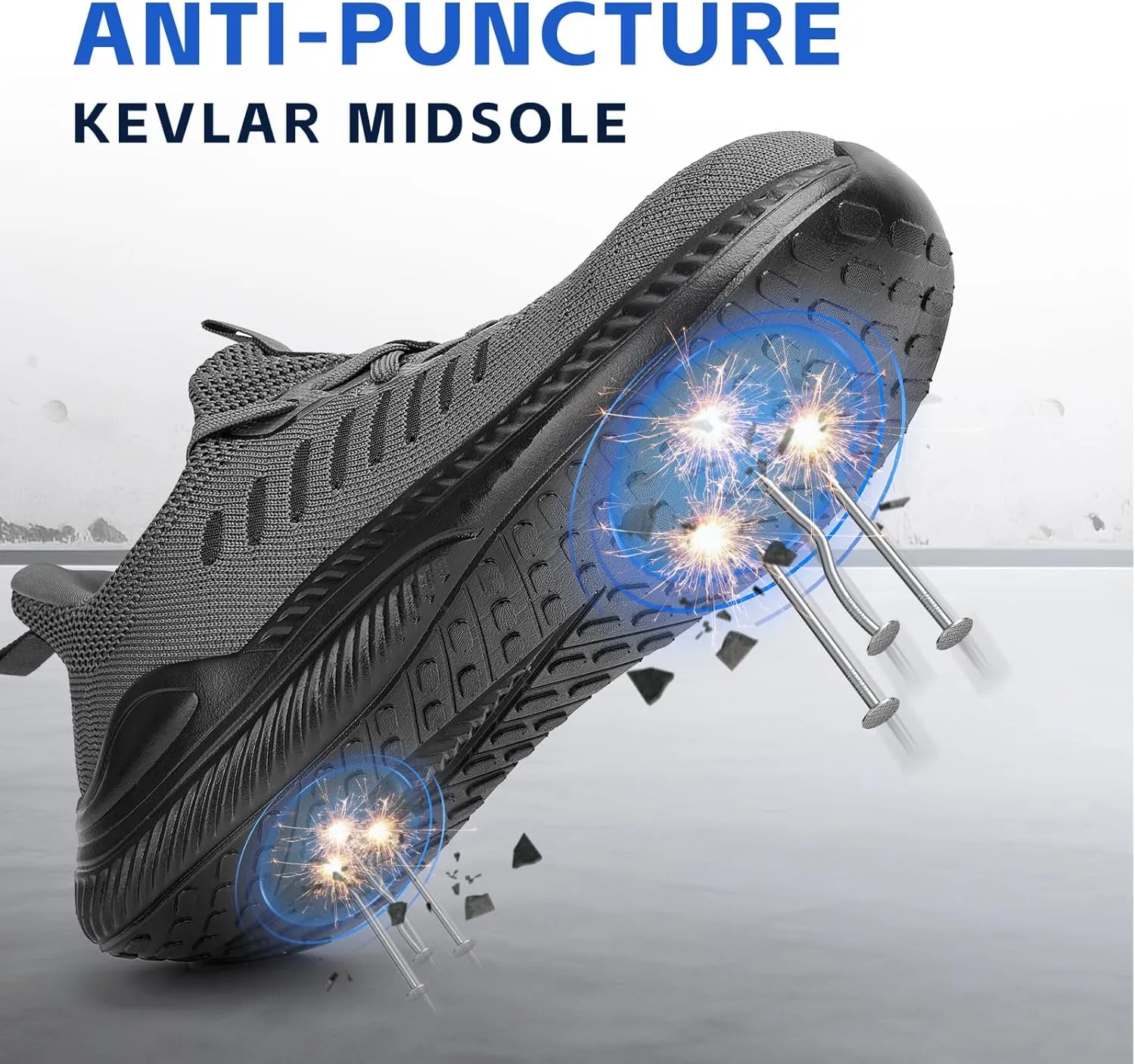 Steel Toe Shoes for Men Slip On Work Sneakers Lightweight Comfort Cushioning Walking Tennis Safety Shoes Puncture Proof
