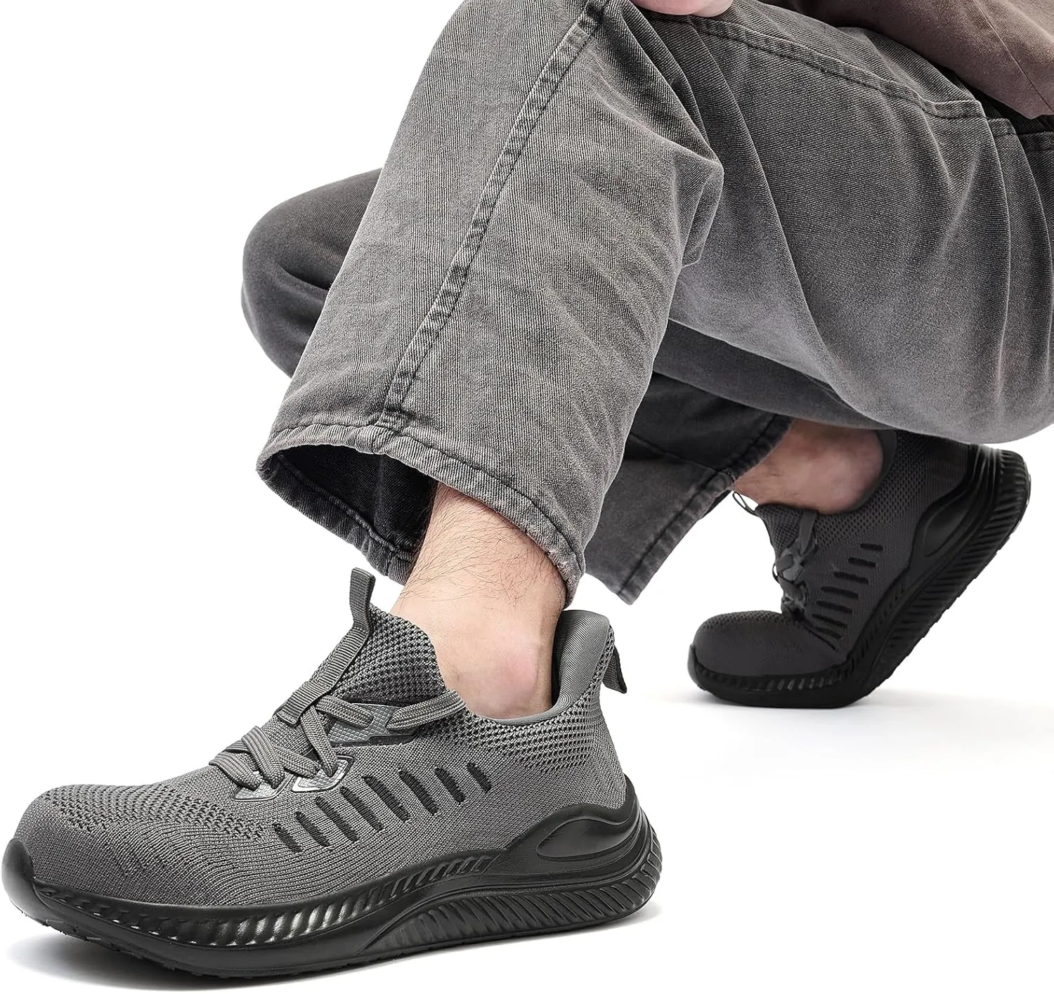 Steel Toe Shoes for Men Slip On Work Sneakers Lightweight Comfort Cushioning Walking Tennis Safety Shoes Puncture Proof
