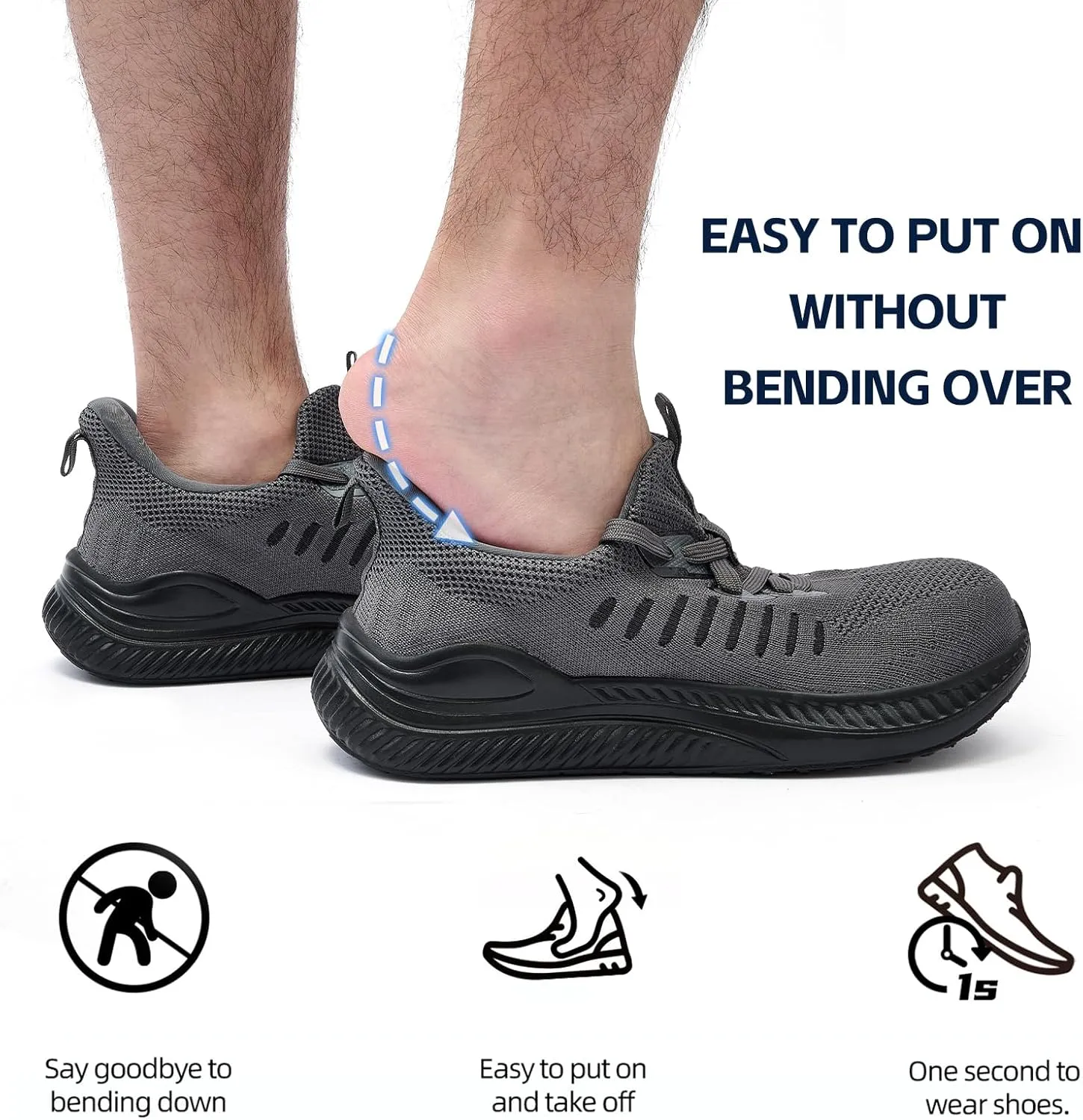 Steel Toe Shoes for Men Slip On Work Sneakers Lightweight Comfort Cushioning Walking Tennis Safety Shoes Puncture Proof