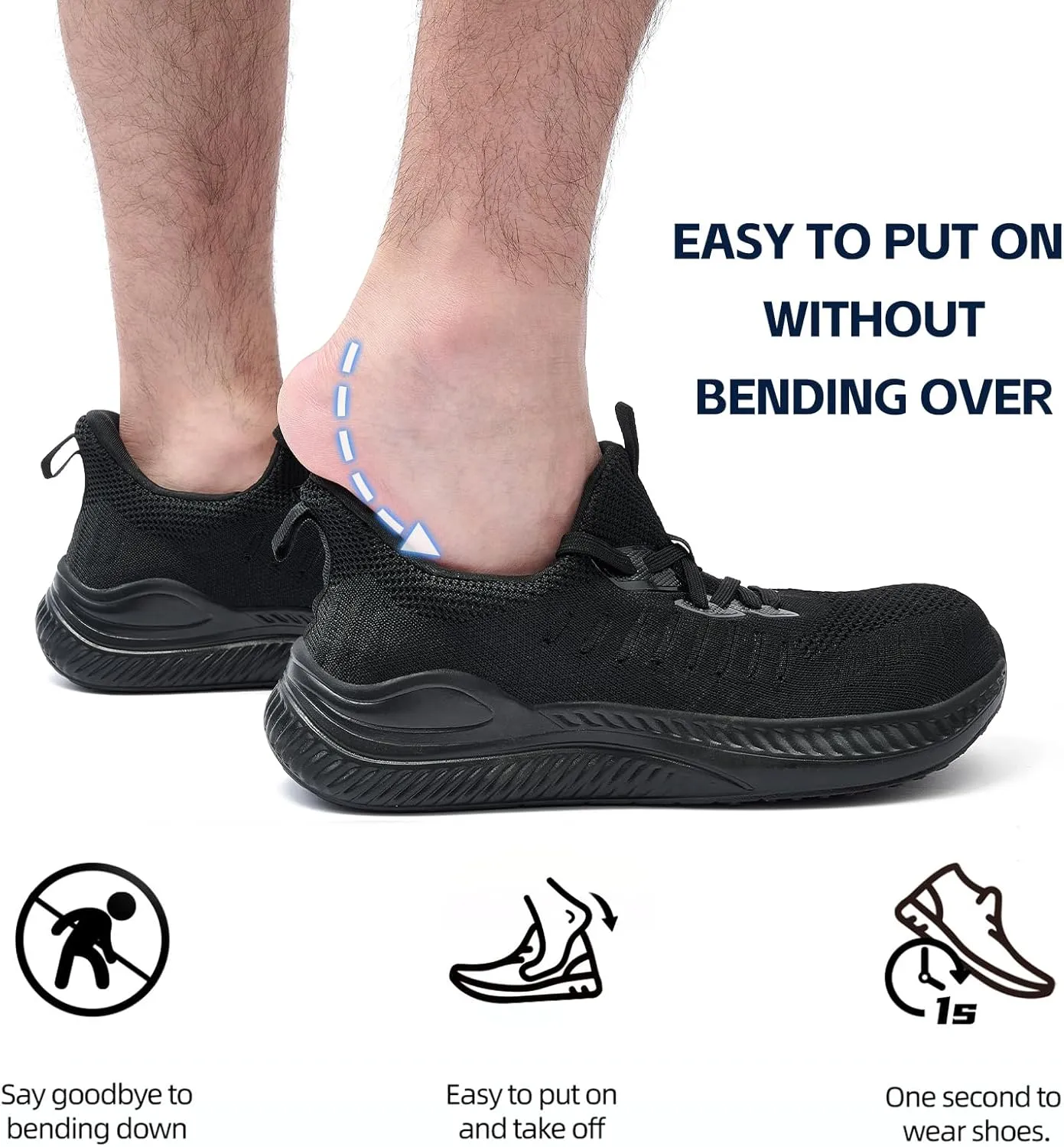 Steel Toe Shoes for Men Slip On Work Sneakers Lightweight Comfort Cushioning Walking Tennis Safety Shoes Puncture Proof