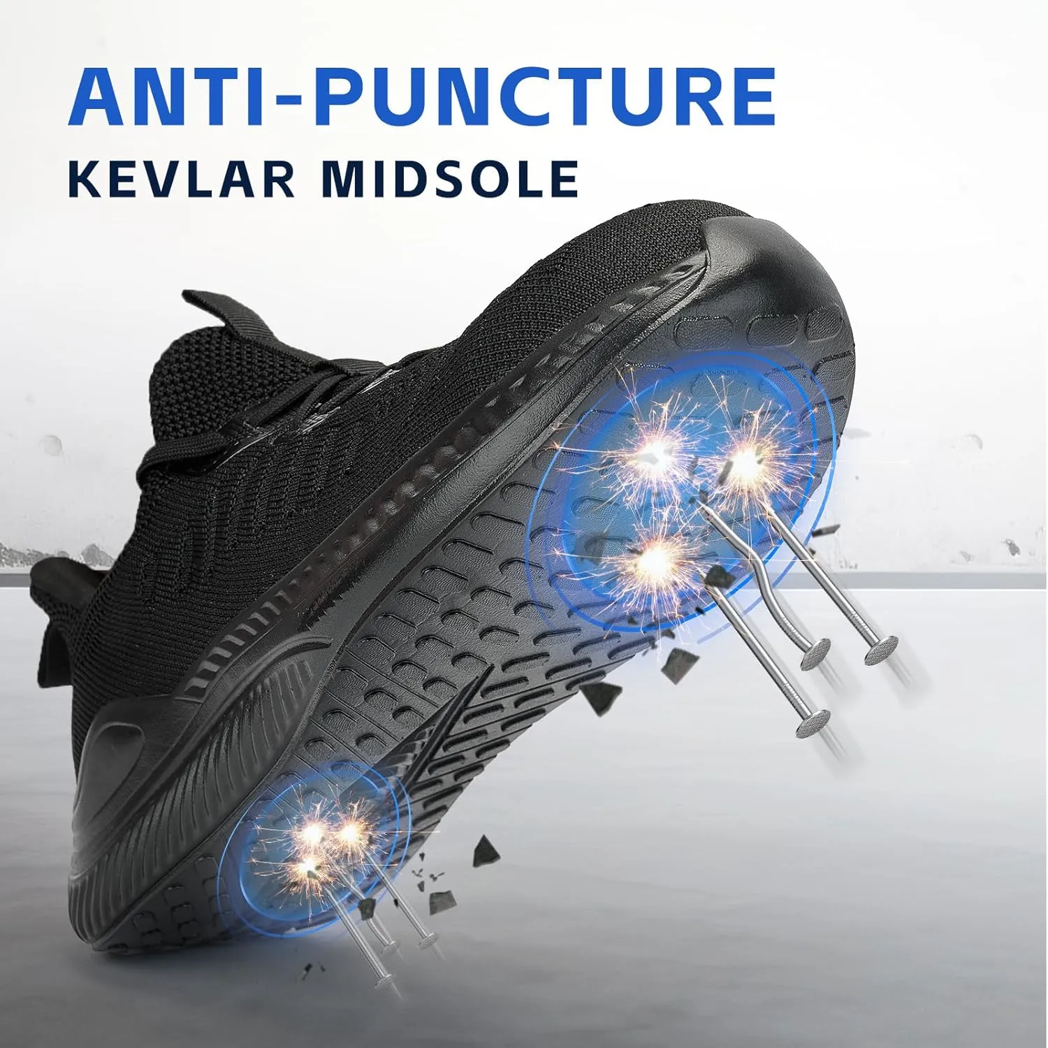 Steel Toe Shoes for Men Slip On Work Sneakers Lightweight Comfort Cushioning Walking Tennis Safety Shoes Puncture Proof