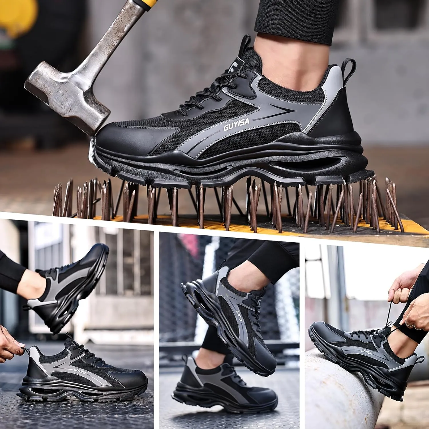 Steel Toe Shoes for Men Women Lightweight Work Shoes Comfortable Steel Toe Sneakers Indestructible Safety Sneakers Construction Tennis Shoe Smash Puncture Proof Unisex