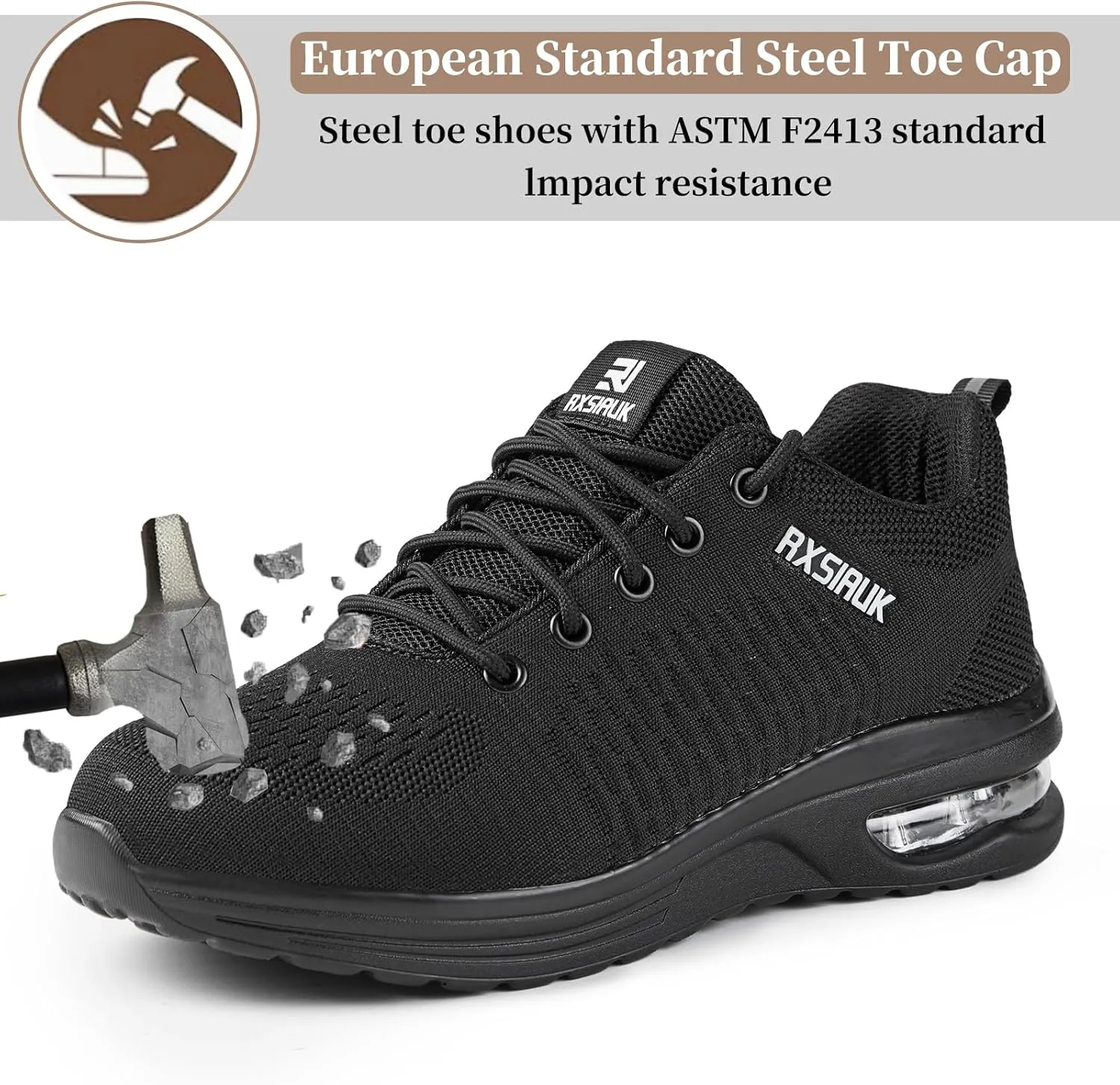 Steel Toe Shoes Men Women Lightweight Comfort Puncture Resistant Slip On Safety Work Shoes