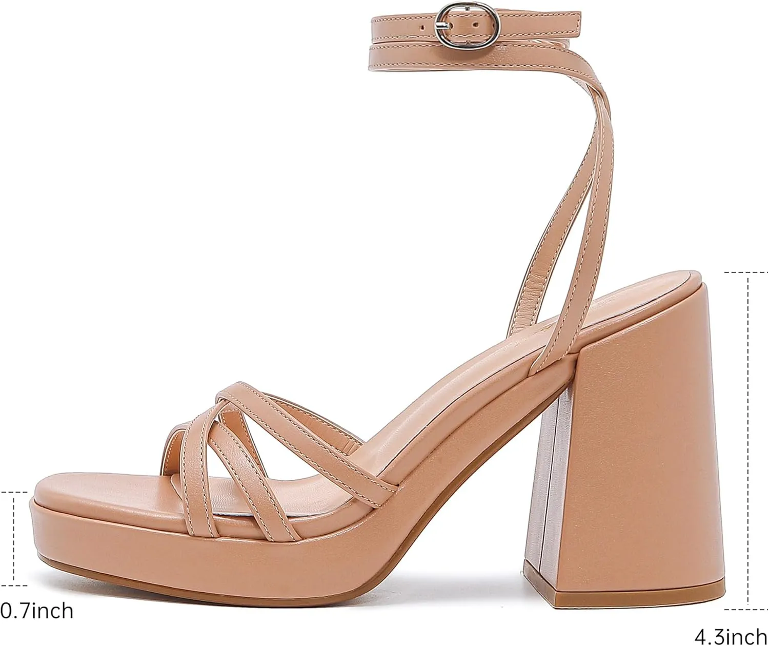 Strappy Platform Heels for Women Heeled Sandals with Lace Up Ankle Strap Square Open Toe Block Heels for Wedding Work Party Prom Dress