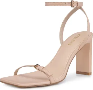 Strappy Women High Heels: 3.4 Inch Sexy Wide Heel Sandals, Square Open Toe Heeled, Comfortable Prom Party Wedding Shoes
