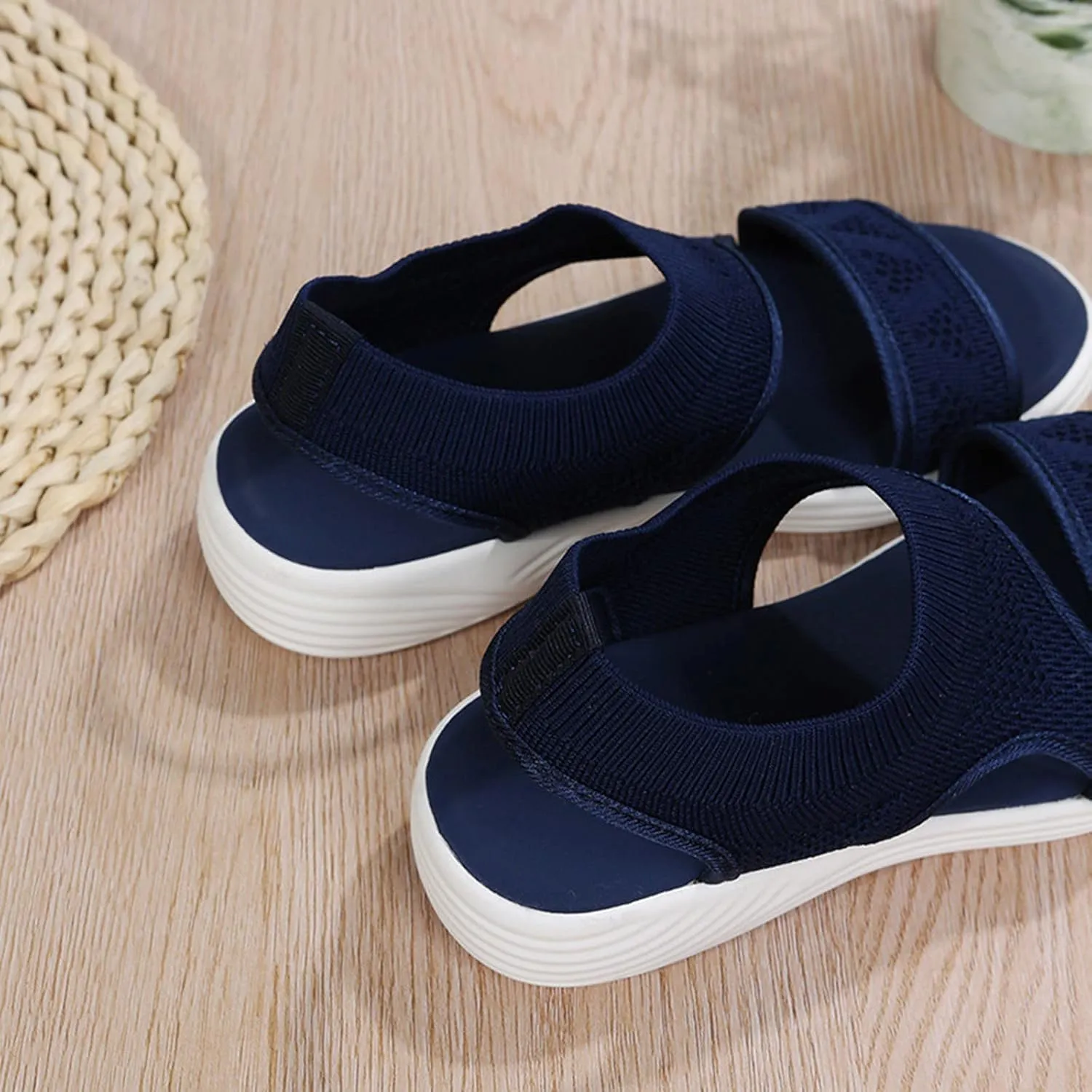 SuanlaTDS Wedge Sandals for Women Comfortable Platform Wedges Open Toe Slip On Breathable Mesh Walking Shoes Flat Slingback Thick Soled Low Heels Outdoor Summer Beach Sandals