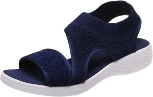 SuanlaTDS Wedge Sandals for Women Comfortable Platform Wedges Open Toe Slip On Breathable Mesh Walking Shoes Flat Slingback Thick Soled Low Heels Outdoor Summer Beach Sandals