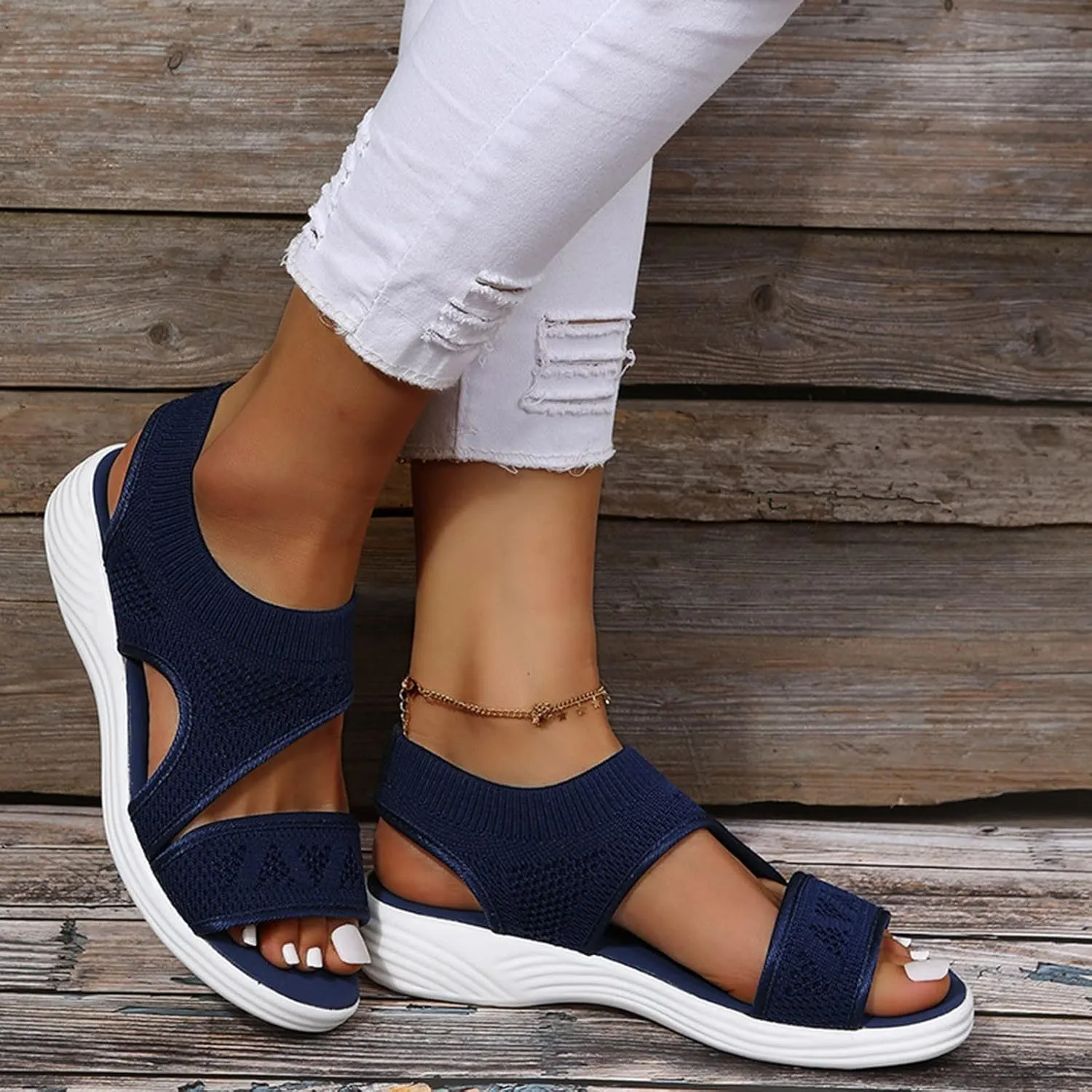 SuanlaTDS Wedge Sandals for Women Comfortable Platform Wedges Open Toe Slip On Breathable Mesh Walking Shoes Flat Slingback Thick Soled Low Heels Outdoor Summer Beach Sandals