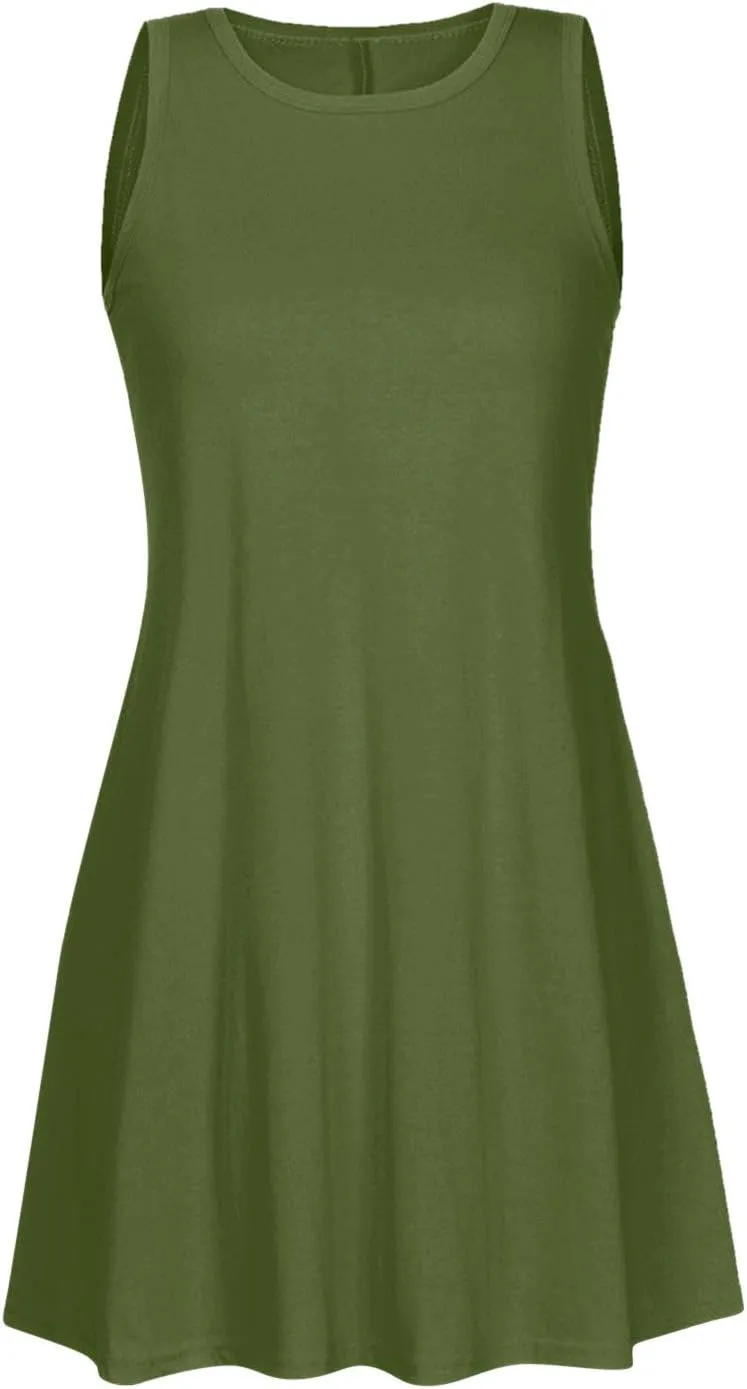 Summer Dresses for Women 2025 Sleeveless Mini Sundresses Crewneck Swing Dress Trendy Vacation Beach Dress with Pockets