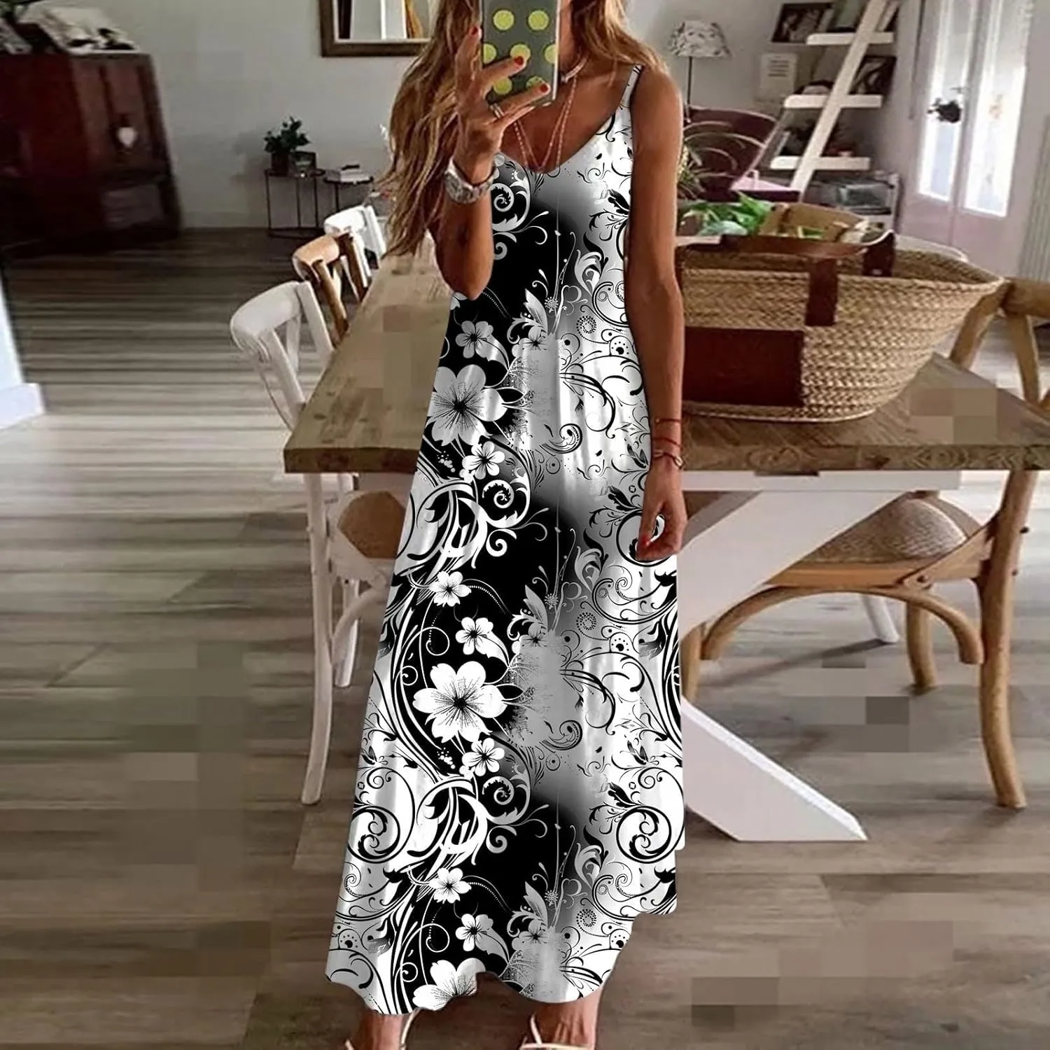 Summer Dresses for Women 2025 Vacation Casual Plus Size Maxi Beach Sun Dress Boho Flowy Long Suspender Sundress