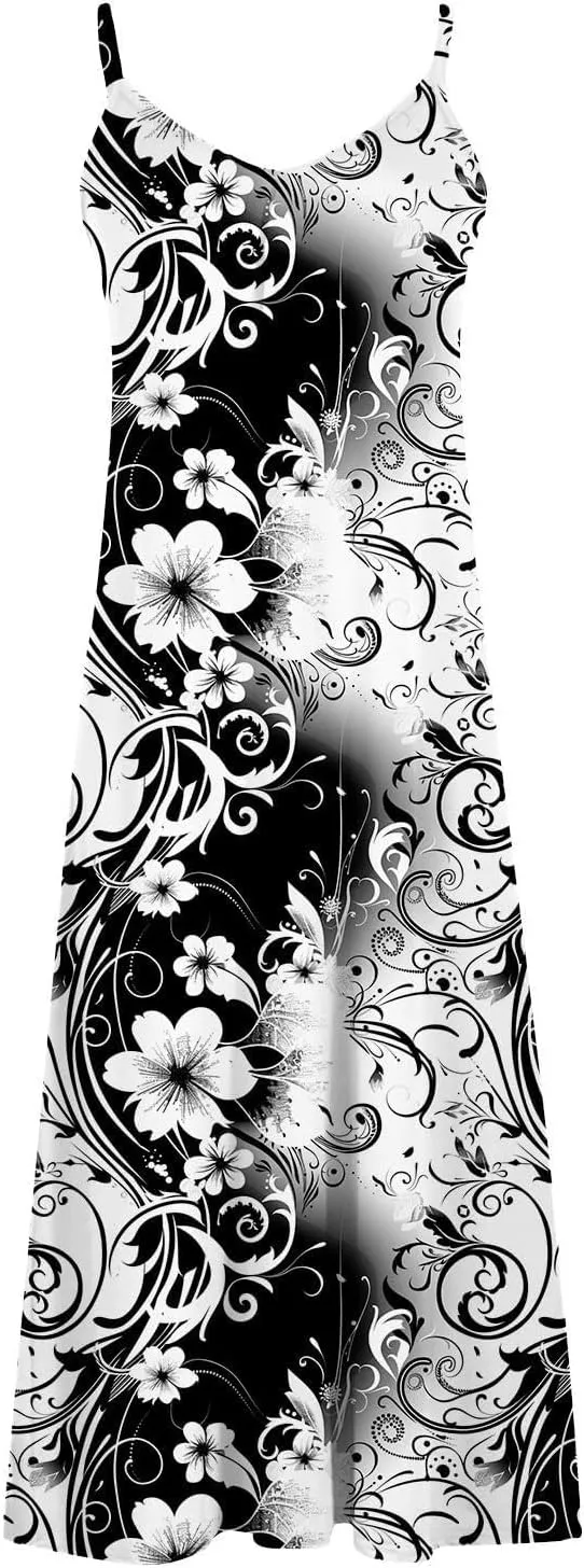 Summer Dresses for Women 2025 Vacation Casual Plus Size Maxi Beach Sun Dress Boho Flowy Long Suspender Sundress