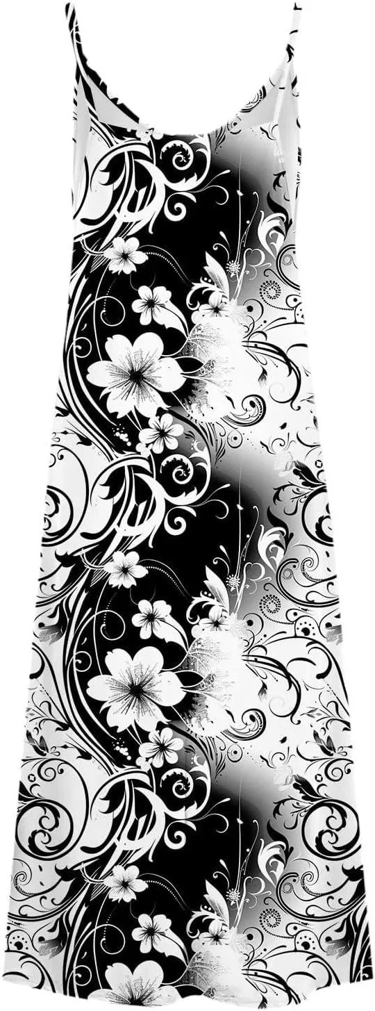 Summer Dresses for Women 2025 Vacation Casual Plus Size Maxi Beach Sun Dress Boho Flowy Long Suspender Sundress