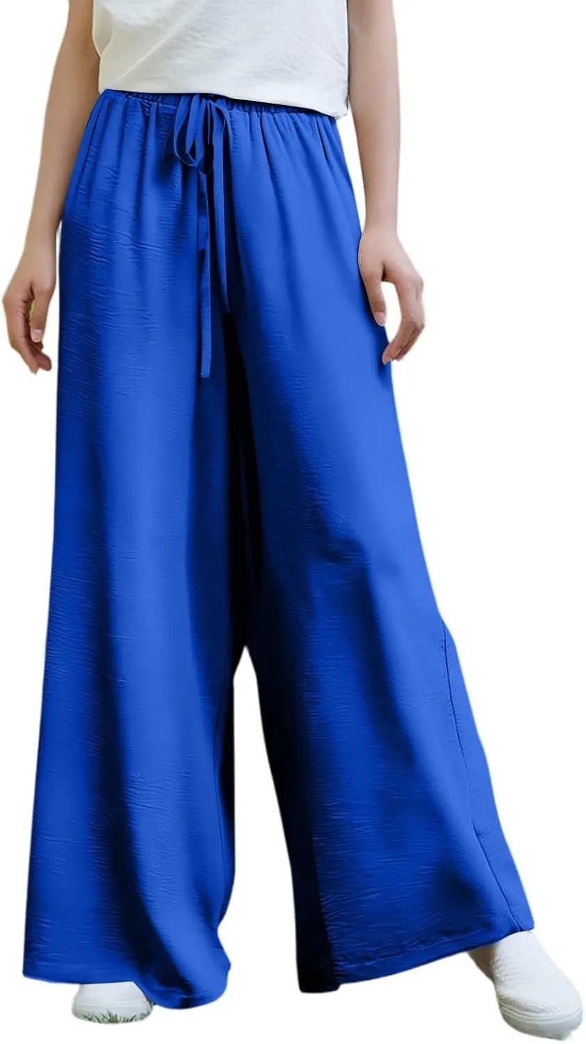 Summer Pants for Women 2025 Baggy High Waist Elastic Waist Solid Palazzo Wide Leg Pants Dressy Straight Fashion Outfits