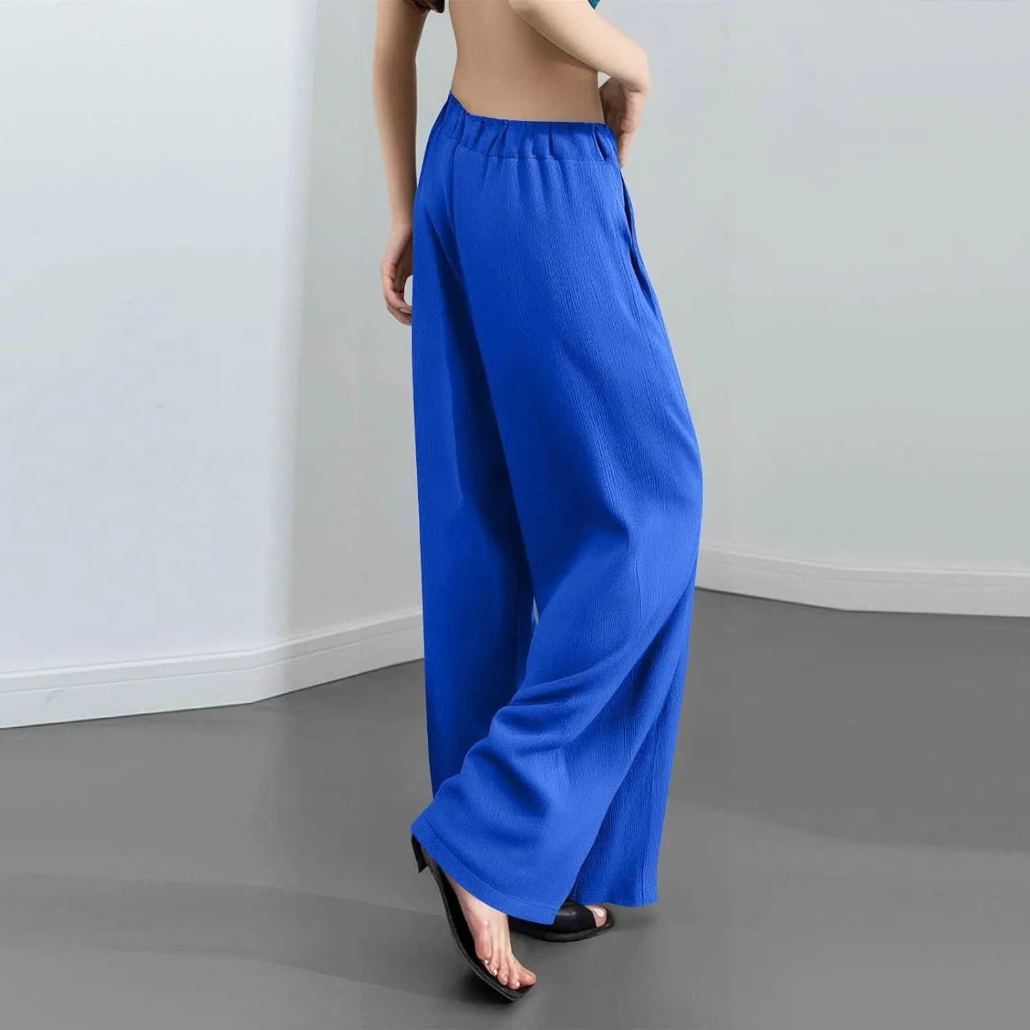 Summer Pants for Women 2025 Baggy High Waist Elastic Waist Solid Palazzo Wide Leg Pants Dressy Straight Fashion Outfits