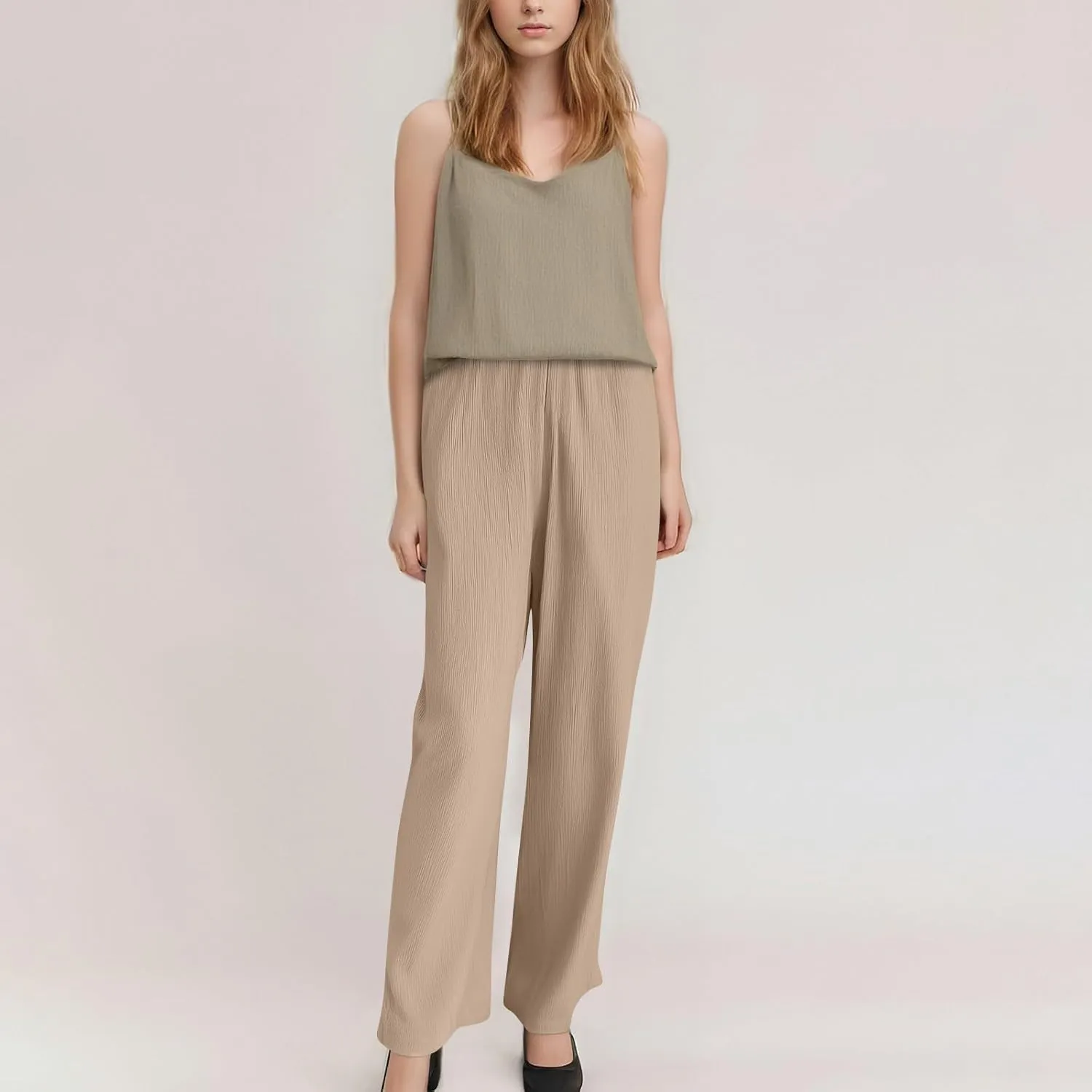 Summer Women Pants Linen Baggy Wide Leg High Waist Solid Palazzo Pants Long Cute Soft Straight Leg Outfits with Pockets