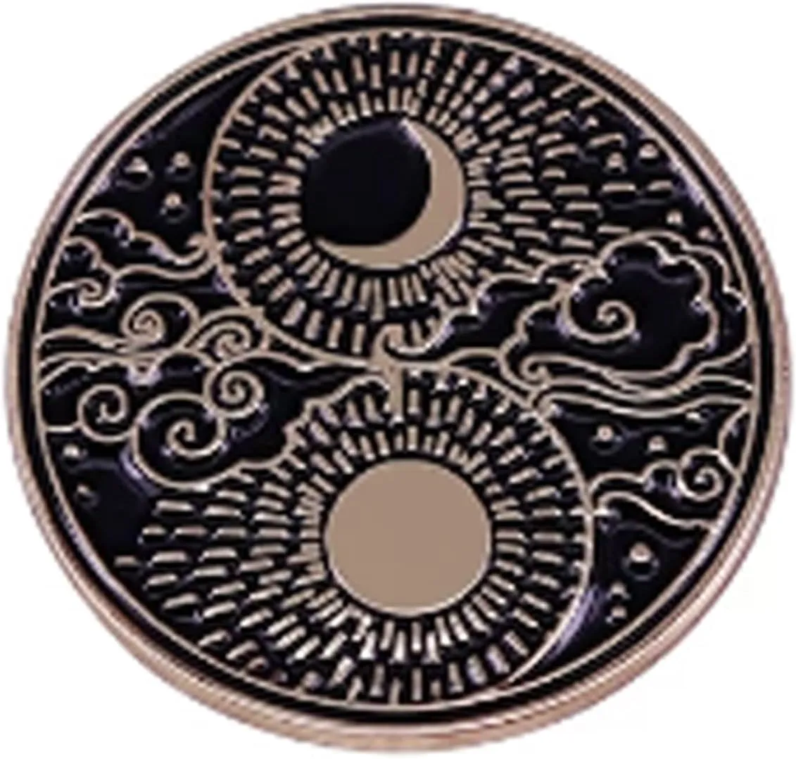 Sun Moon Clouds Stars Sunshine Crescent Luna Yin Yang Enamel Pin Yoga Balance Chinese Taoism Daoism Brooch Decoration