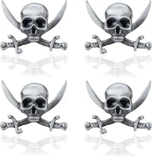 SUPERFINDINGS 4Pcs Gothic Skull Brooch Punk Style Skeleton Brooch Retro Double Knifves Skeleton Breastpin Alloy Skull Badge Pin Halloween Costume Decor for Men Woman Coat Cloth