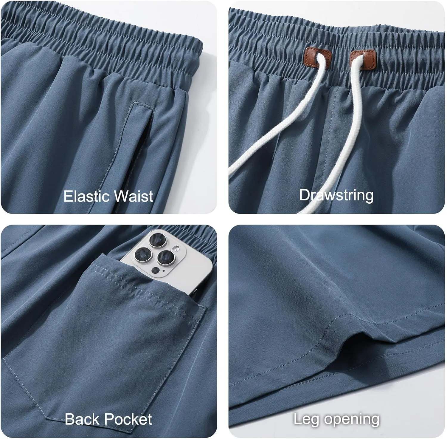 Surenow Mens Casual Shorts Running Gym Shorts Drawstring Elastic Waist Shorts Stretch Summer Beach Shorts with Zipper Pockets