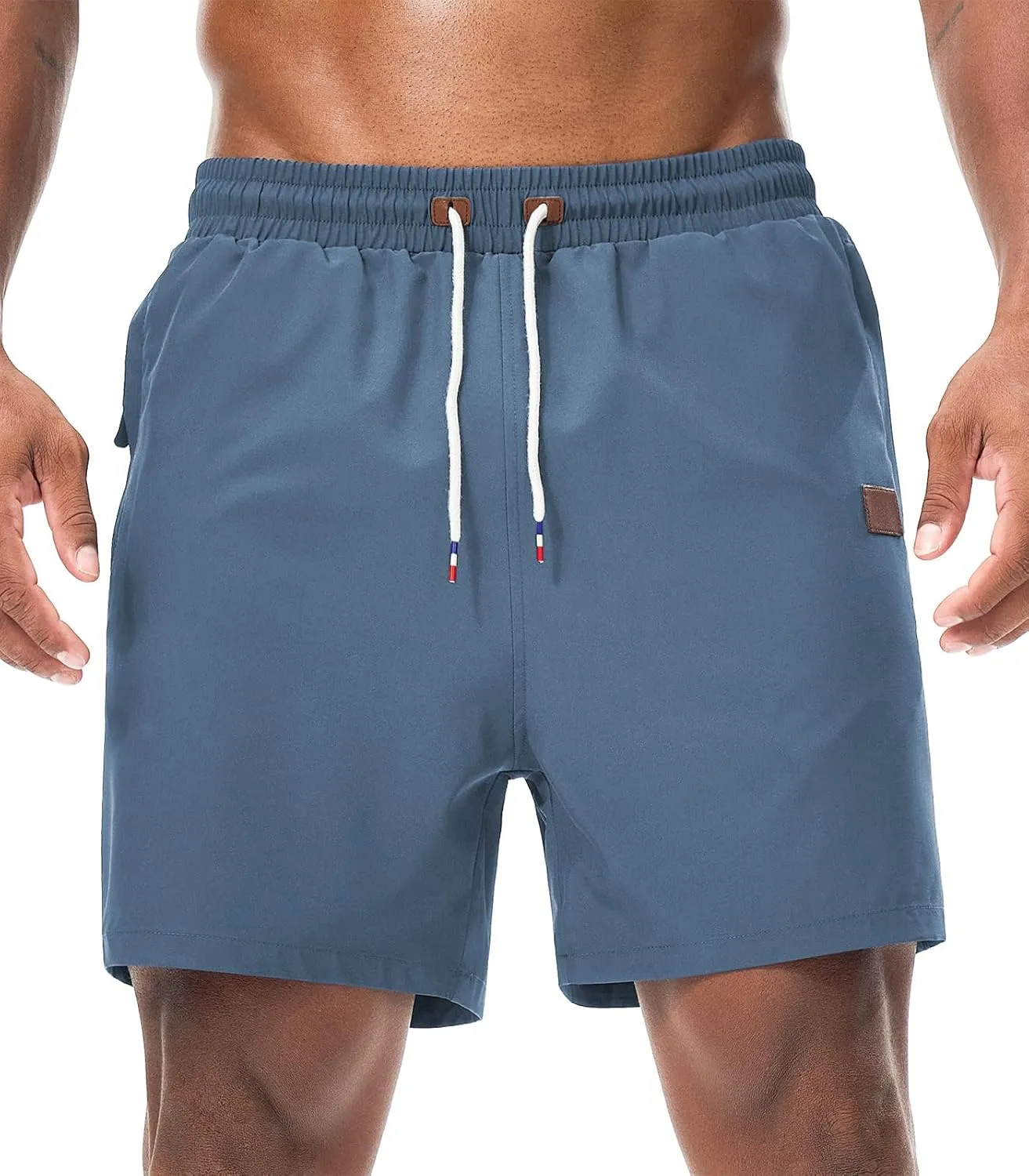 Surenow Mens Casual Shorts Running Gym Shorts Drawstring Elastic Waist Shorts Stretch Summer Beach Shorts with Zipper Pockets