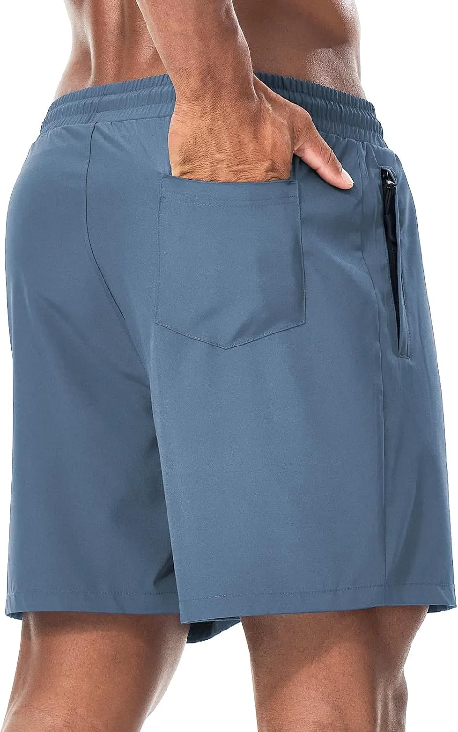 Surenow Mens Casual Shorts Running Gym Shorts Drawstring Elastic Waist Shorts Stretch Summer Beach Shorts with Zipper Pockets