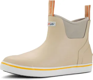 SUREWAY Men's Ankle Fishing Deck Boots for Men-Waterproof,Professional Non-Slip Soles for Wet Slippery Surface,Neoprene Rubber Rain Boot/Shoes for Hunting Boating Gardening,Light Beige,Size 12