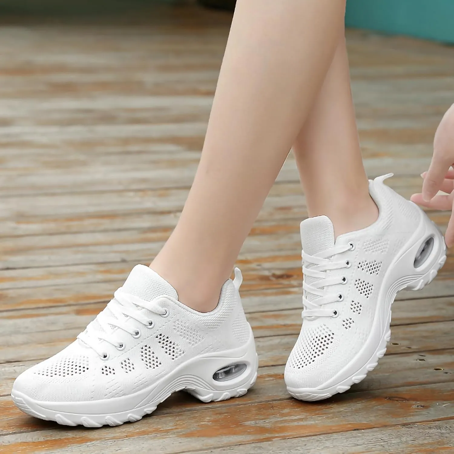 SWDZM Women Lace up Dance Sneakers Breathable Air Cushion Lady Split Sole Athletic Walking Dance Shoes