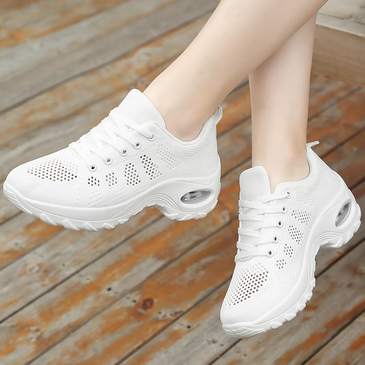 SWDZM Women Lace up Dance Sneakers Breathable Air Cushion Lady Split Sole Athletic Walking Dance Shoes