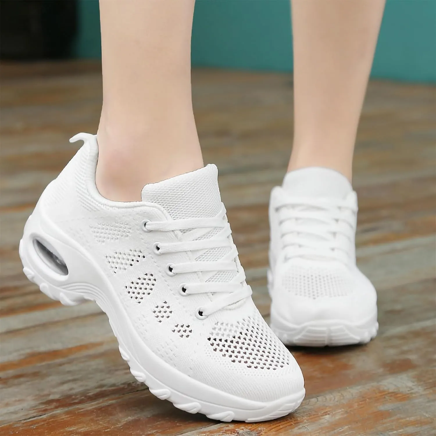 SWDZM Women Lace up Dance Sneakers Breathable Air Cushion Lady Split Sole Athletic Walking Dance Shoes