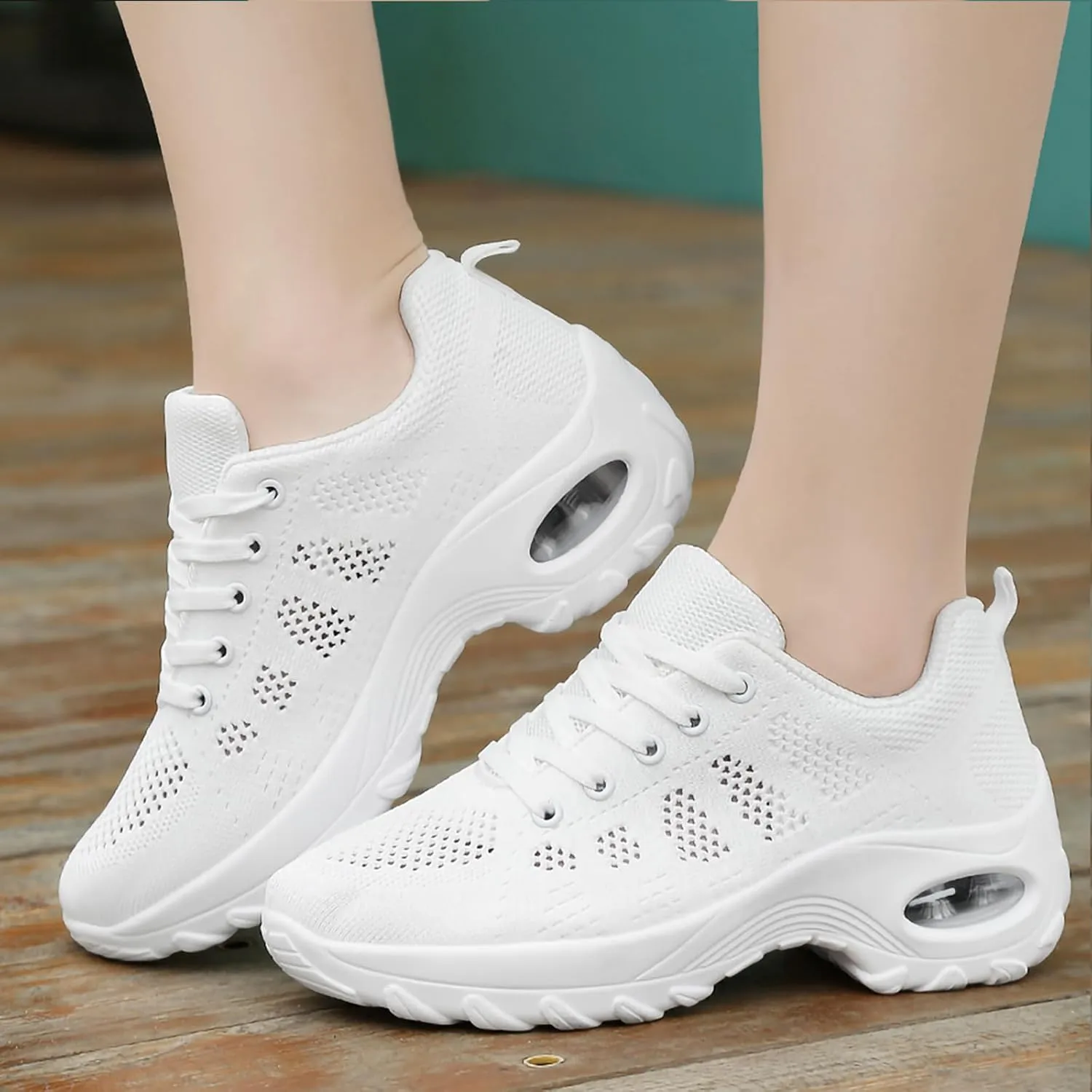 SWDZM Women Lace up Dance Sneakers Breathable Air Cushion Lady Split Sole Athletic Walking Dance Shoes