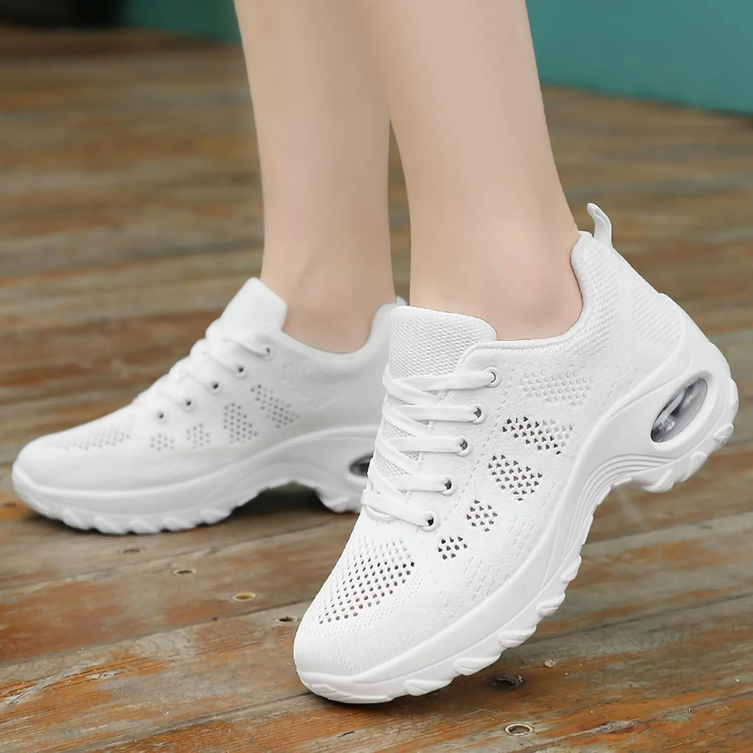 SWDZM Women Lace up Dance Sneakers Breathable Air Cushion Lady Split Sole Athletic Walking Dance Shoes