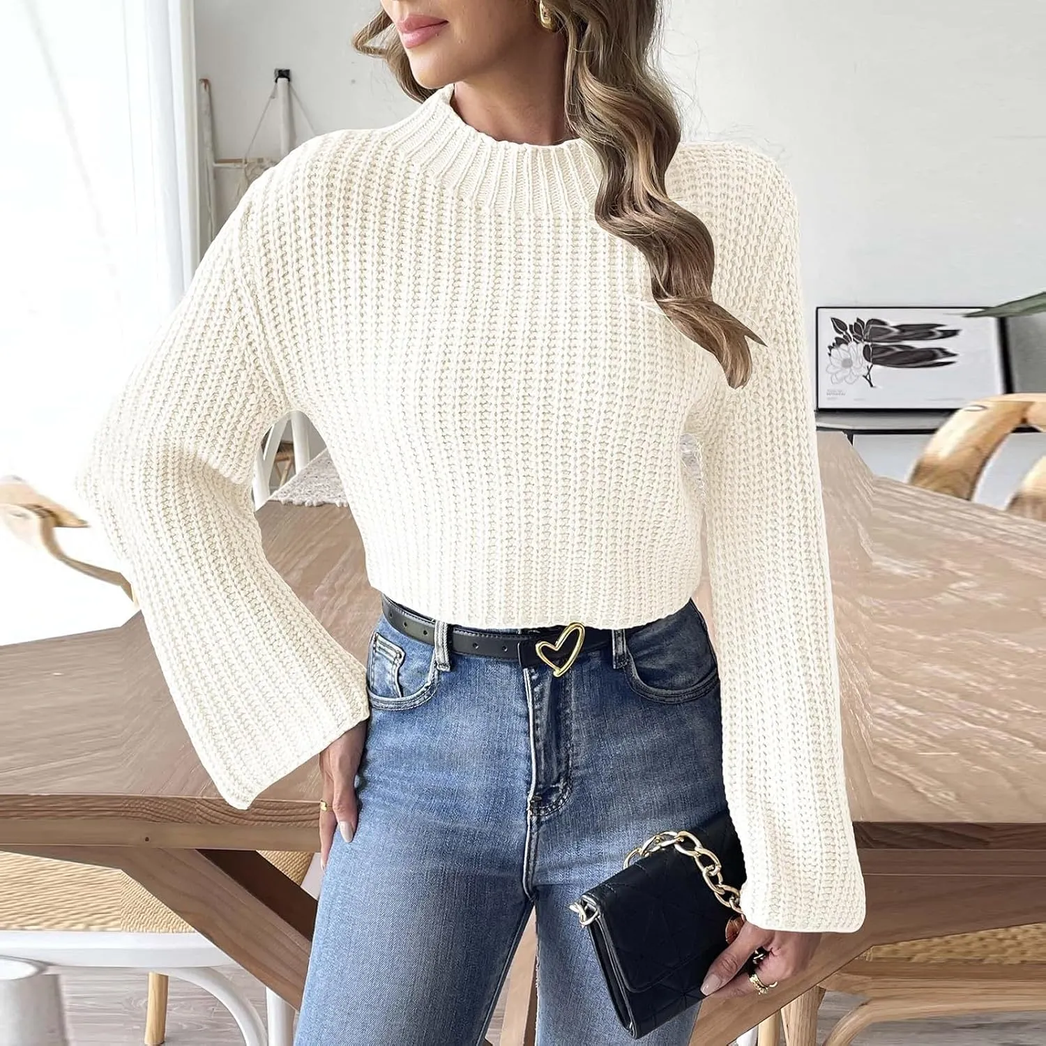 Sweater for Women Dressy Casual Long Sleeve Cable Knit Sweater Jumper Crewneck Pullover Soft Fall Trendy Outfits