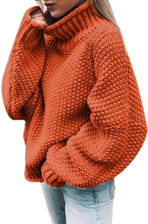 Sweater for Women Solid Long Sleeve Turtleneck Cable Knitted Casual Comfort Pullover Sweaters Fall Winter Warm Tops