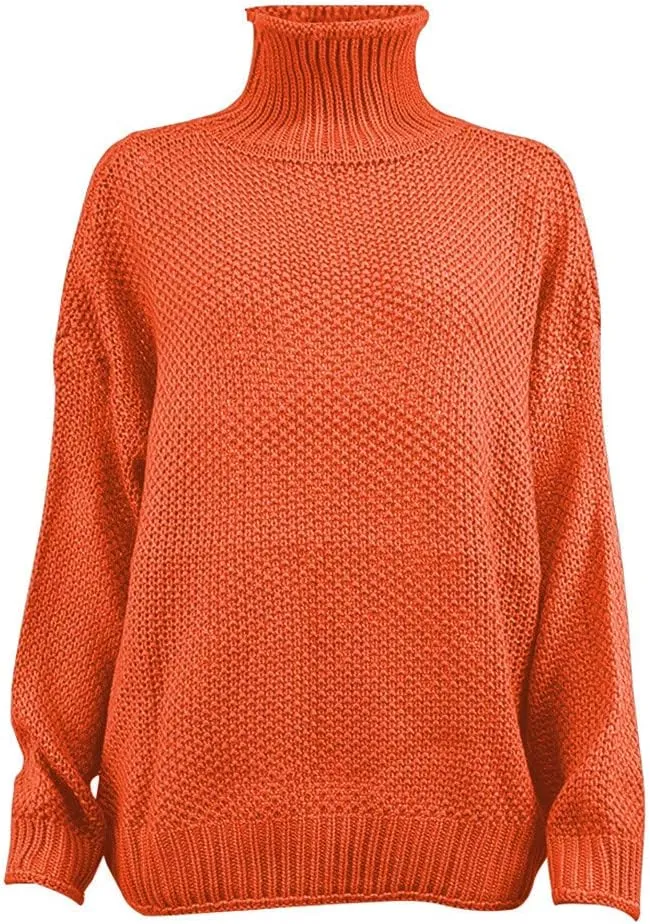Sweater for Women Solid Long Sleeve Turtleneck Cable Knitted Casual Comfort Pullover Sweaters Fall Winter Warm Tops