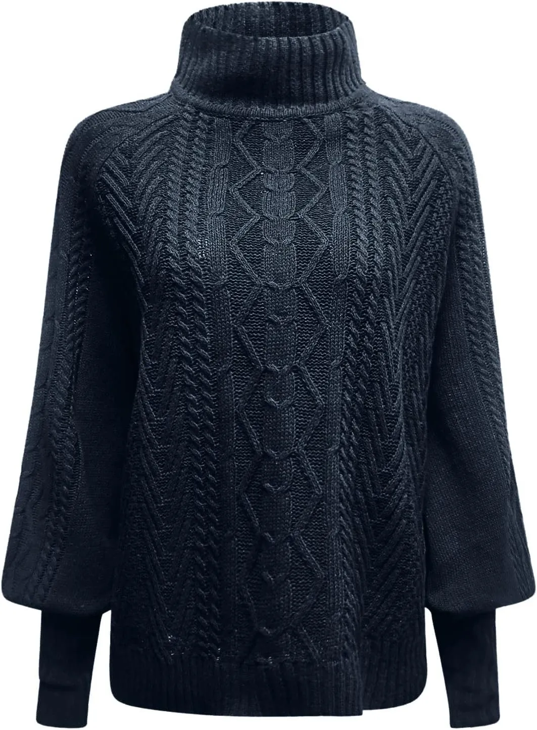 Sweaters for Women Mock Turtleneck Solid Cable Knitted Trendy Lantern Sleeve Warm Comfort Pullover Sweaters Tops