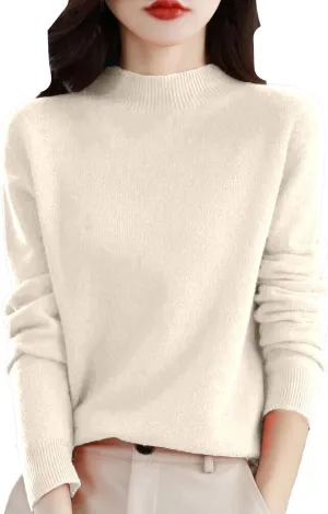 Sweaters for Women Oversized Mock Neck Cashmere Sweater Plain Long Sleeve Fleece Pullover Cozy Wool Cute Knit Sweater