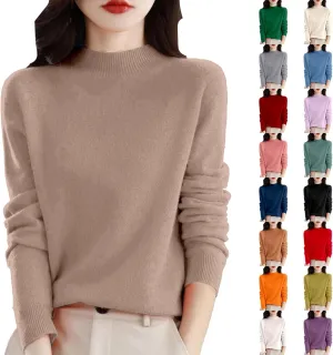 Sweaters for Women Oversized Mock Neck Cashmere Sweater Plain Long Sleeve Fleece Pullover Cozy Wool Cute Knit Sweater