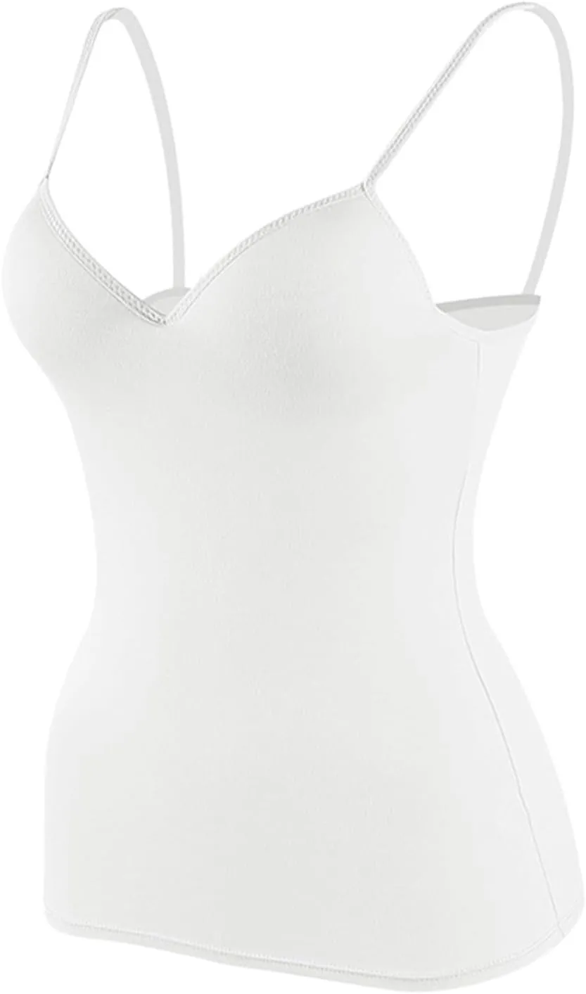 Tank Top with Built in Bra for Women Padded Workout Camisole Tops Spaghetti Strap Cami Shelf Bra Sports Cotton Undershirts