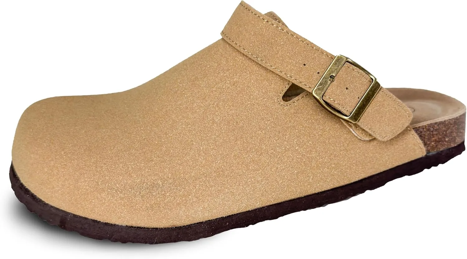 TF STAR Unisex Soft Footbed Clog Cow Suede Leather Clogs, Cork Clogs Shoes for Women Men Tan