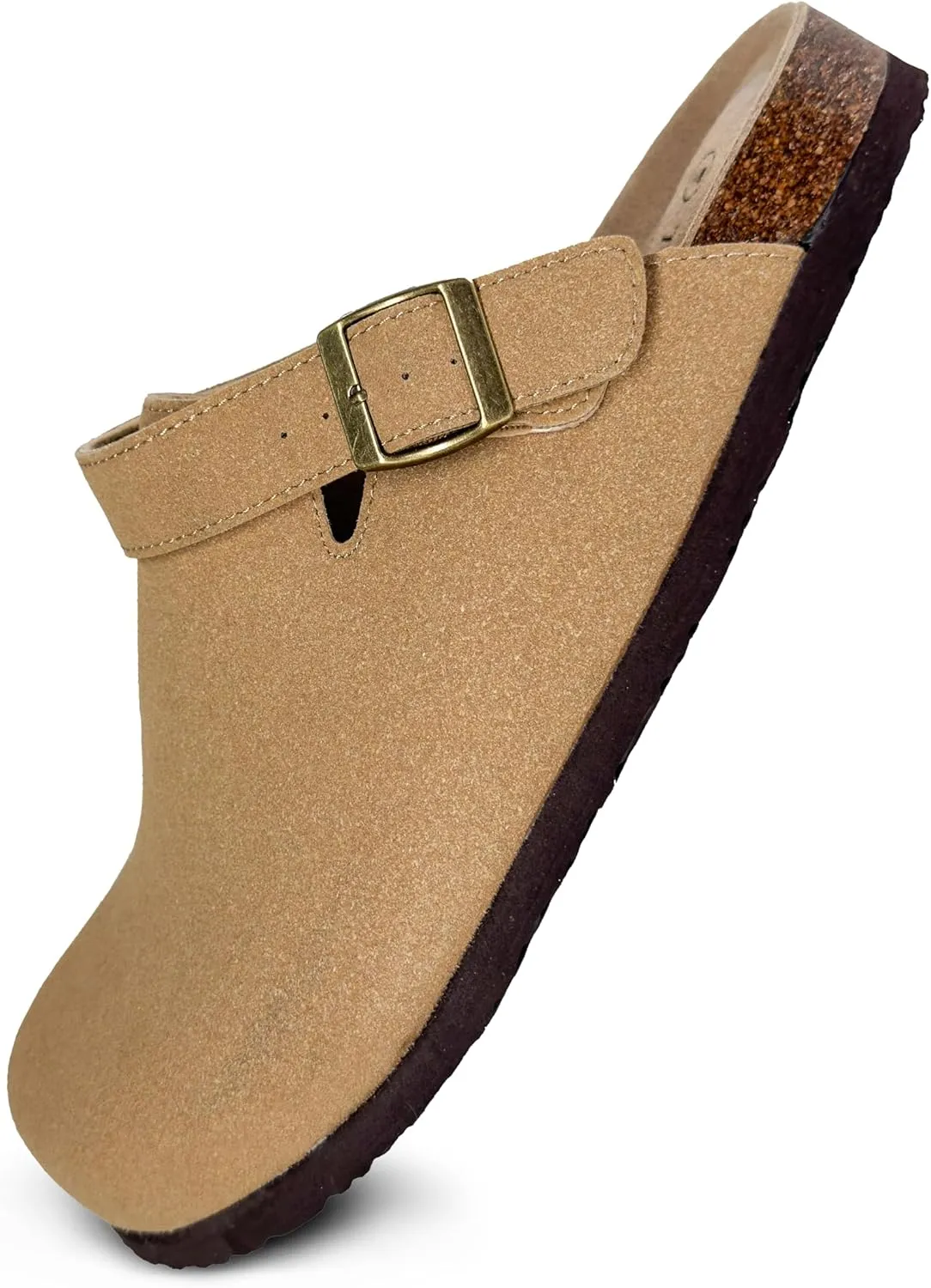 TF STAR Unisex Soft Footbed Clog Cow Suede Leather Clogs, Cork Clogs Shoes for Women Men Tan